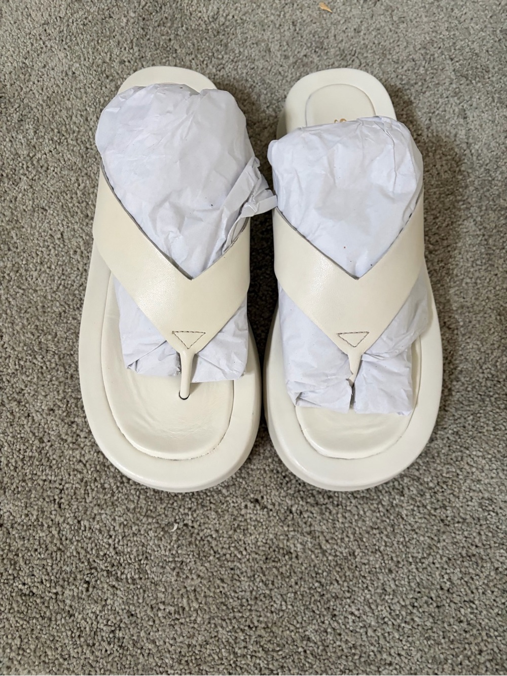 Seychelles Cream Leather Thong Sandals